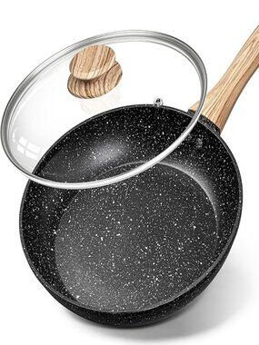 MICHELANGELO 8 Inch Nonstick Frying Pan with Lid, Black Skillet Pan